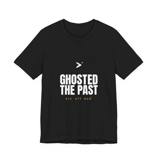 Front product mockup of the black BBN Ghosted The Past Tee with bold white Ghosted the Past lettering and an arrow logo.