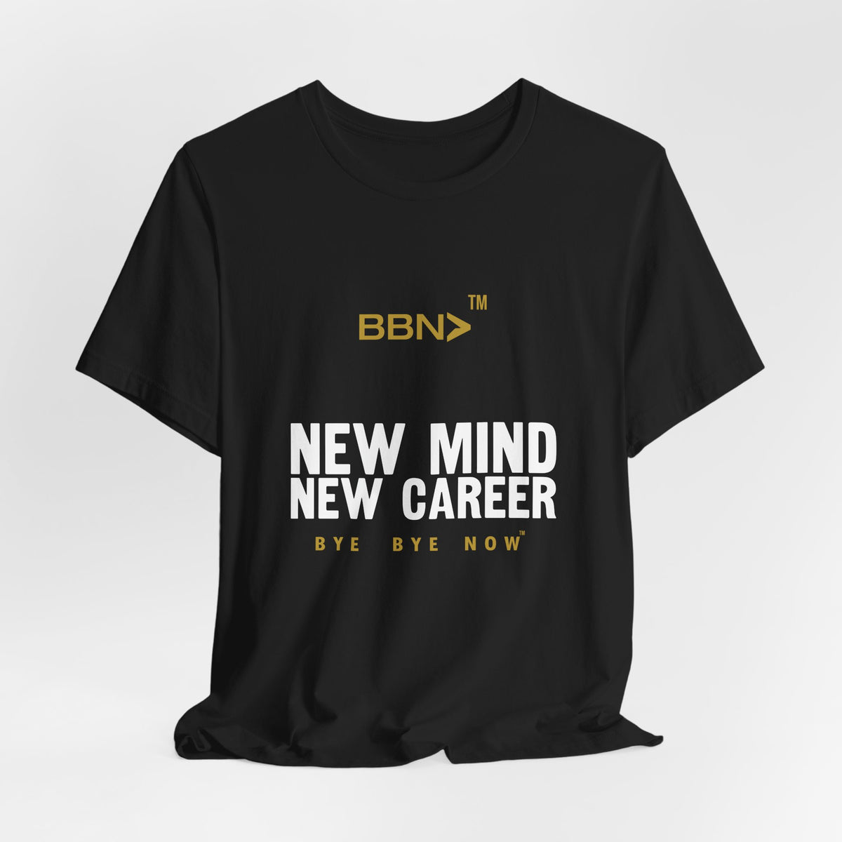 New Mind New Career Tee in black draped against a light background, showing the front print.